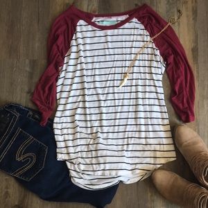 Maurice’s maroon striped top